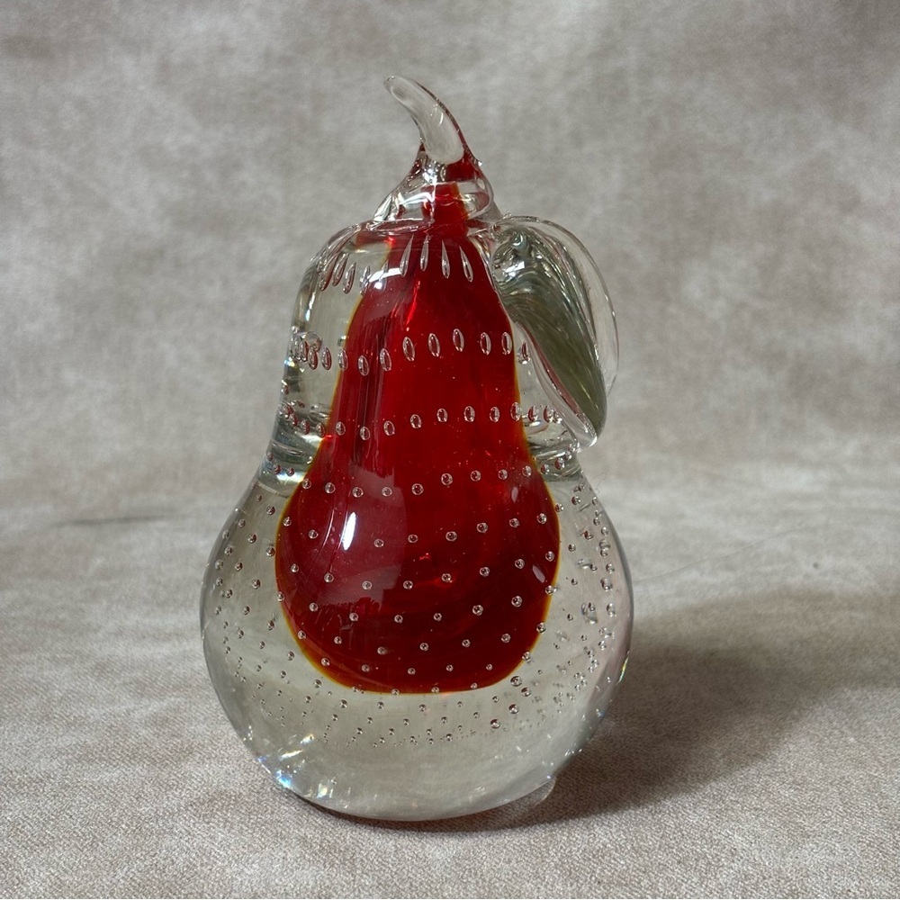 Vintage Art Glass Burgundy Paperweight with Controlled Bubbles